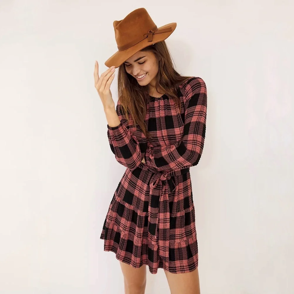Anthropologie | Cloth & Stone | Daia Plaid Mini Dress Size S *no belt* - Picture 1 of 13